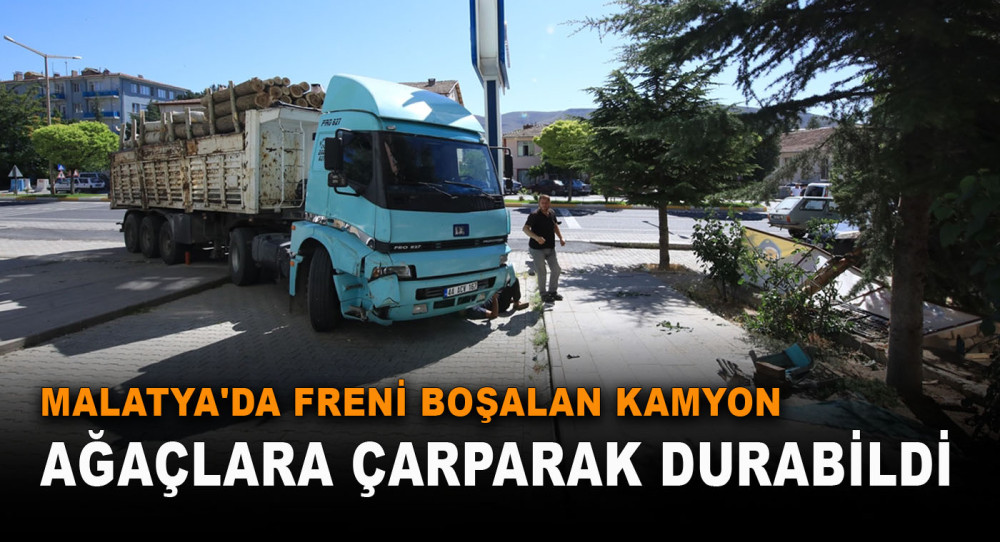 Malatya'da freni boşalan kamyon ağaçlara çarparak durabildi